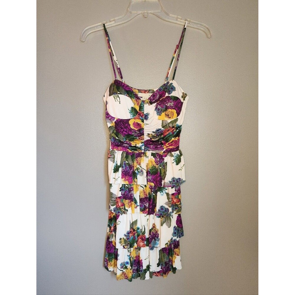 XXI Floral Tiered White Spaghetti Strap Dress Size Medium Made In USA!